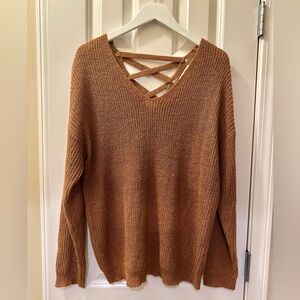 Blu Pepper Crisscross V-Neck Sweater in Rich Tan
